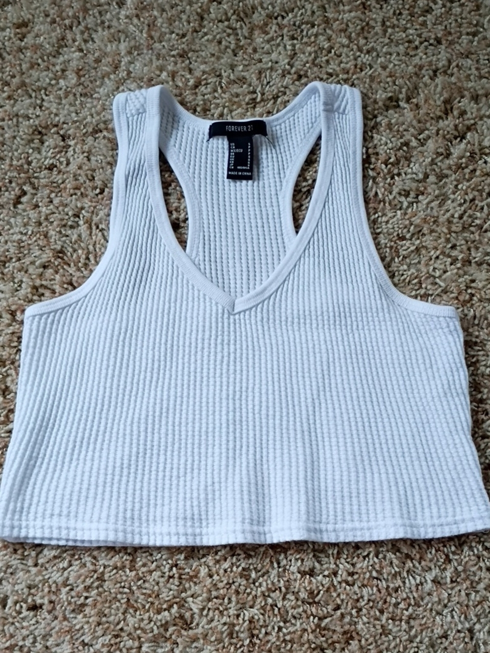 Forever 21 White Ribbed V-Neck Cropped Racerback Tank